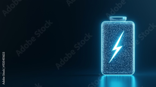 Battery icon glowing with electric energy on a dark background representing power and technology instantly recharging. photo