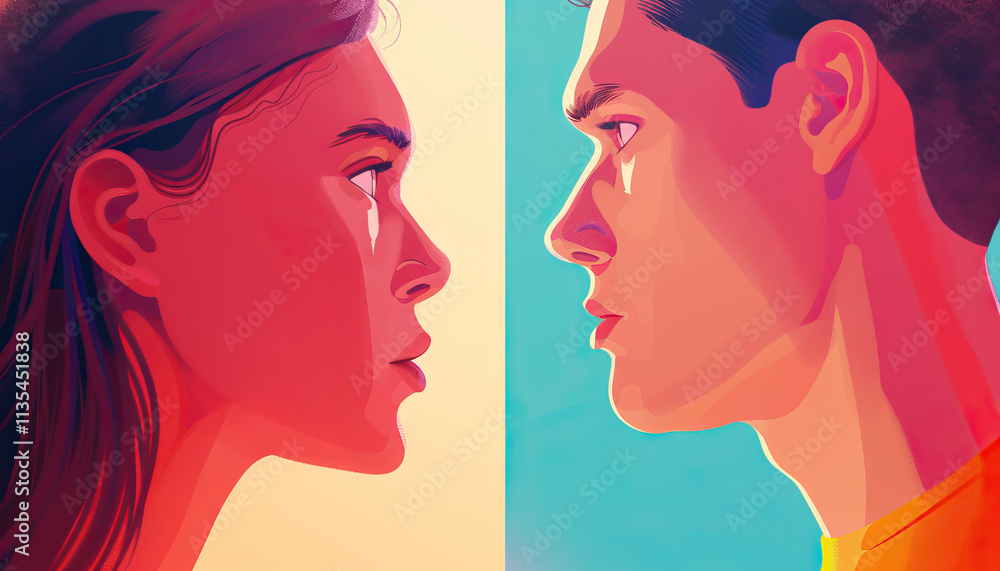 Stylized Profile Portraits of a Woman and Man Stylized Profile Portraits of a Woman and Man