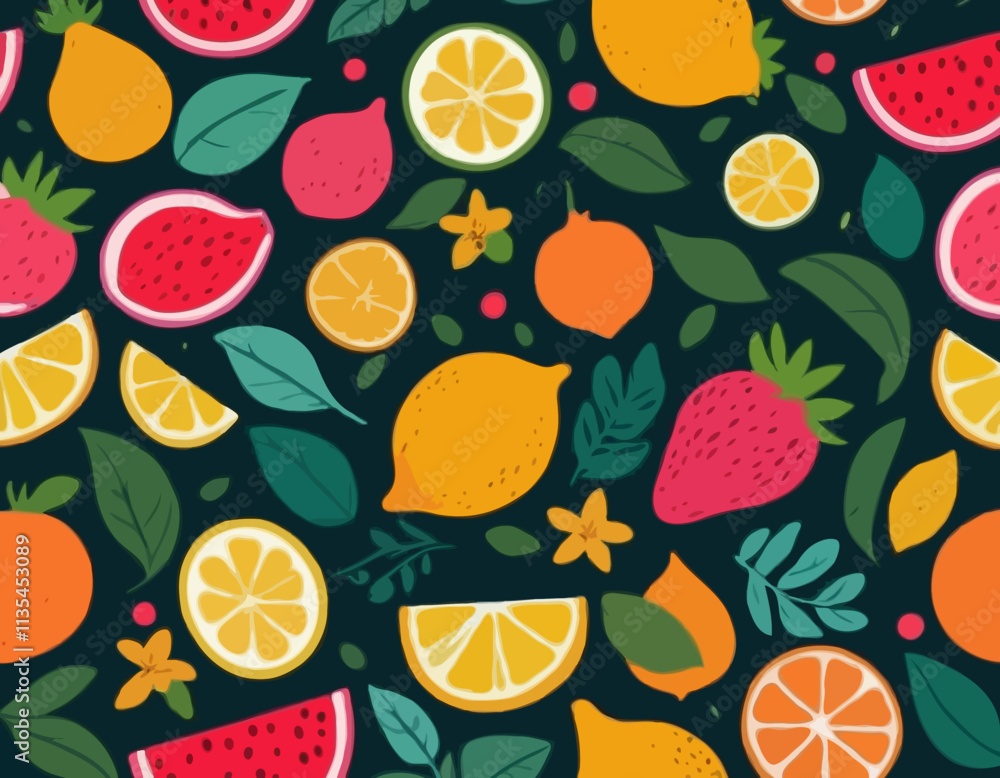 Collection hand drawn colorful abstract fruits, leaves and flowers. Natural tropical fruits. Strawberry, peach, lemon, pomegranate, fig, orange. Vector illustration. Collection hand drawn colorful abstract fruits, leaves and flowers. Natural tropical fruits. Strawberry, peach, lemon, pomegranate, fig, orange. Vector illustration.