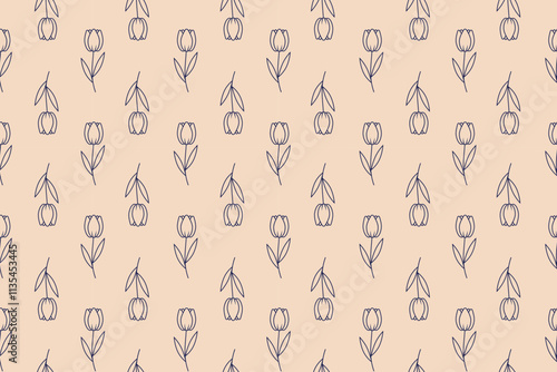 Tulip flower outline abstract seamless repeat pattern