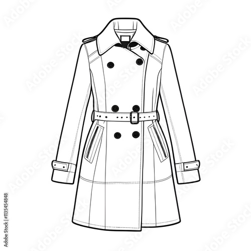 clothes technical drawing, showcasing a classic blank mock-up template for design tech packs and CAD applications.
