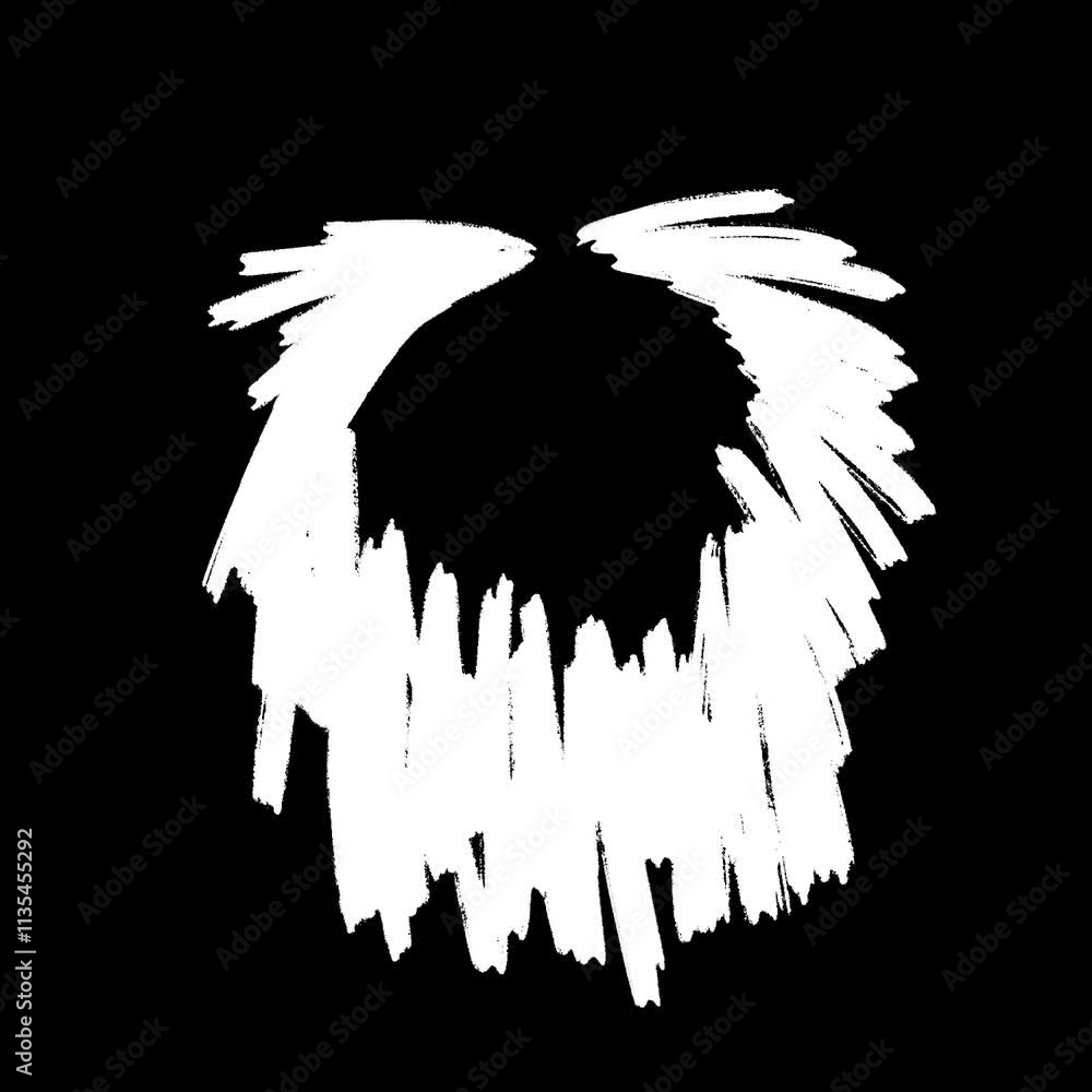 Abstract white beard shape on black background. Abstract white beard shape on black background.