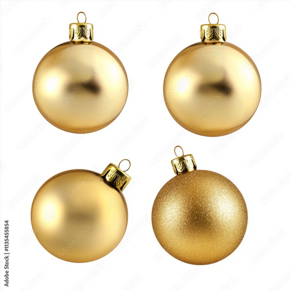 Set of three golden baubles isolated on white background Set of three golden baubles isolated on white background
