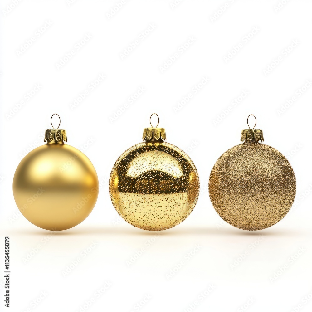 Set of three golden baubles isolated on white background Set of three golden baubles isolated on white background