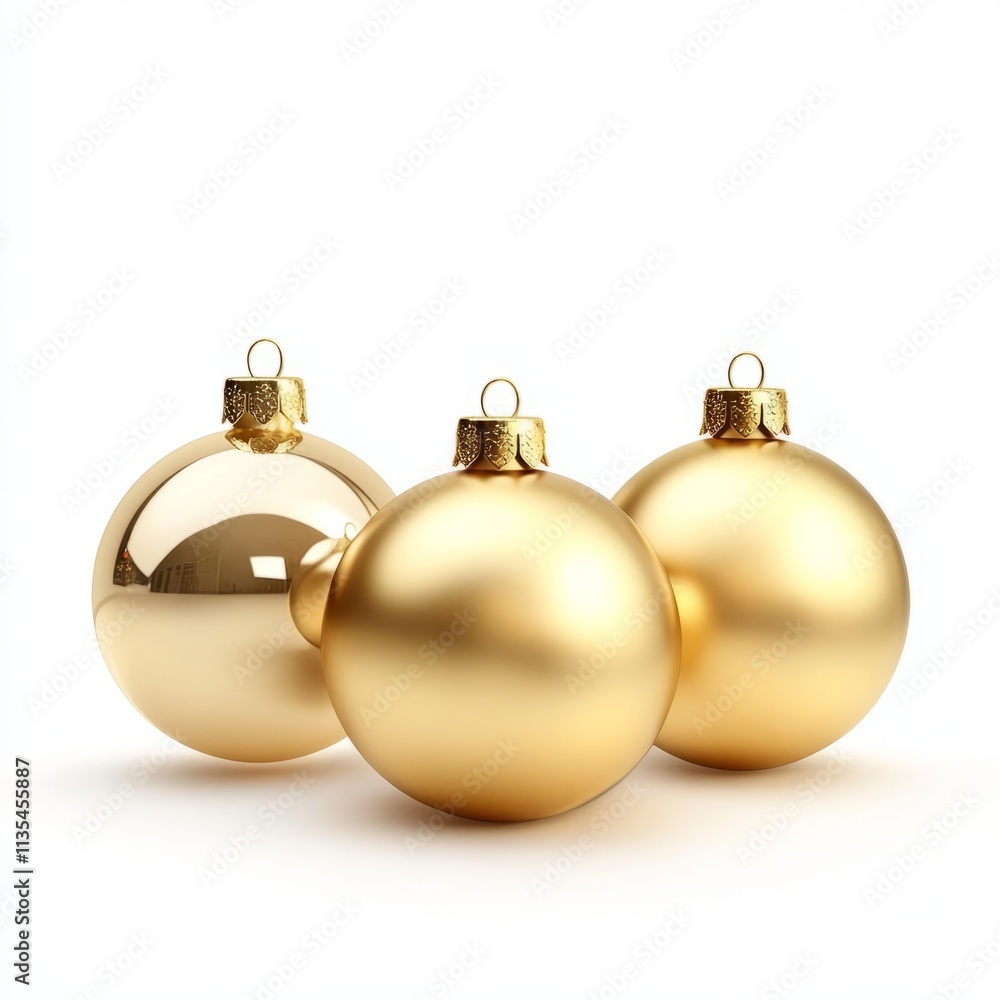 Set of three golden baubles isolated on white background Set of three golden baubles isolated on white background