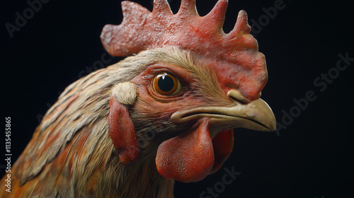 Studio Shot of a Chicken Bird with Detailed Feathers