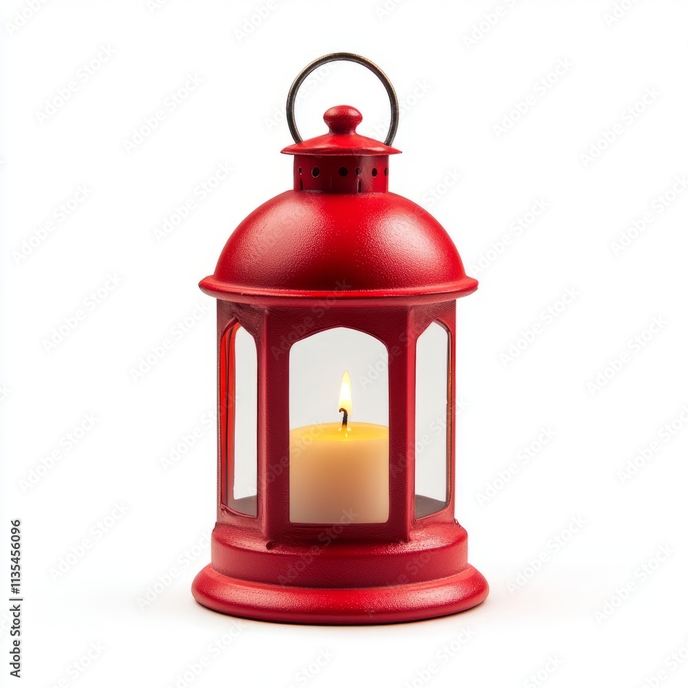 Red lantern with candle inside isolated on white background Red lantern with candle inside isolated on white background