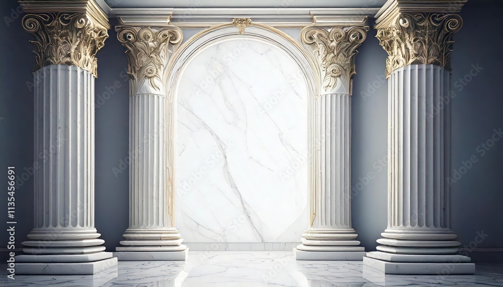 Obraz premium white marble frame, intricate gold designs, two columns integrated with a ridged frame 