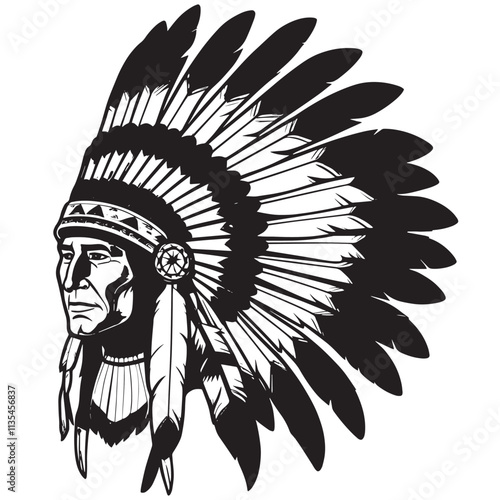 Detailed Traditional Native American Headdress with Transparent Background