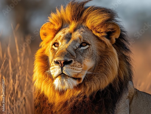 Majestic Lion in Natural Habitat with Intense Gaze photo