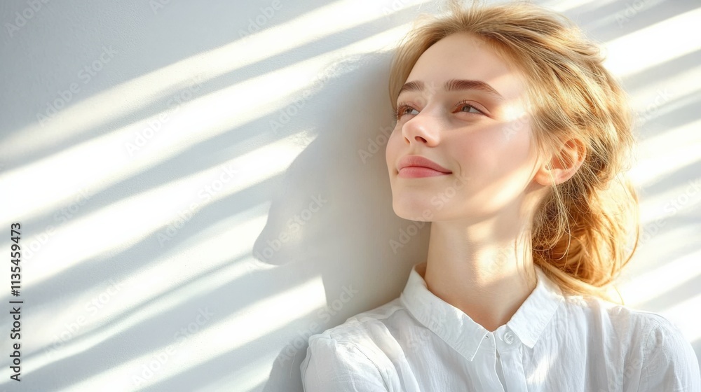 Serene Woman Relaxing with Natural Light Serene Woman Relaxing with Natural Light