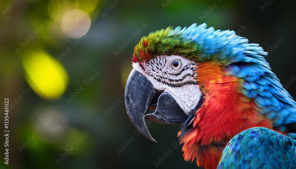 Close-Up of a Macaw, Emphasizing Its Stunning Plumage and Vibrant Colors Close-Up of a Macaw, Emphasizing Its Stunning Plumage and Vibrant Colors