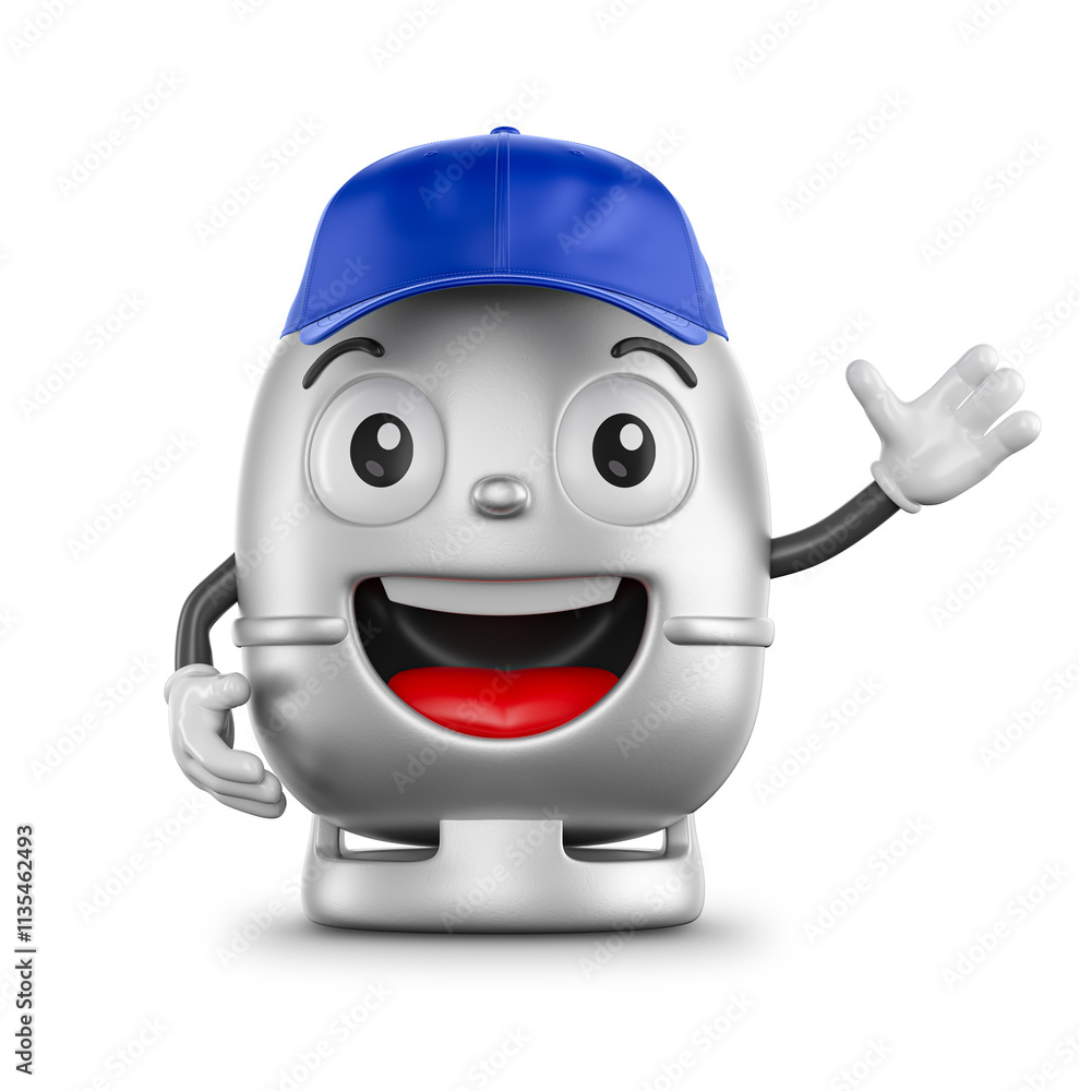 Gas Cylinder Character Wearing Blue Cap 3D Render with transparent background Gas Cylinder Character Wearing Blue Cap 3D Render with transparent background