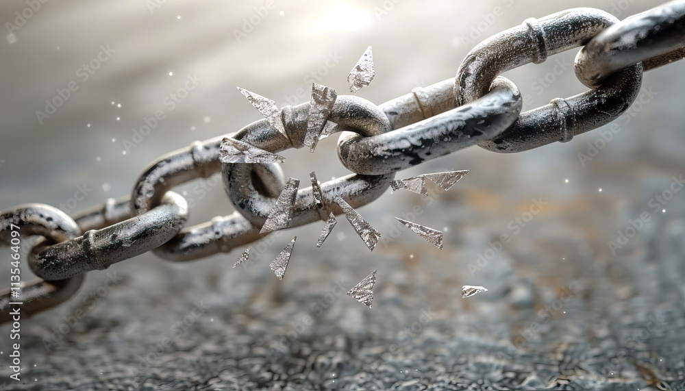 Broken Metal Chain with Scattered Fragments Broken Metal Chain with Scattered Fragments