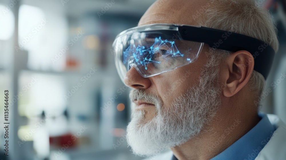 Senior healthcare professional exploring augmented reality for advanced medical research Senior healthcare professional exploring augmented reality for advanced medical research