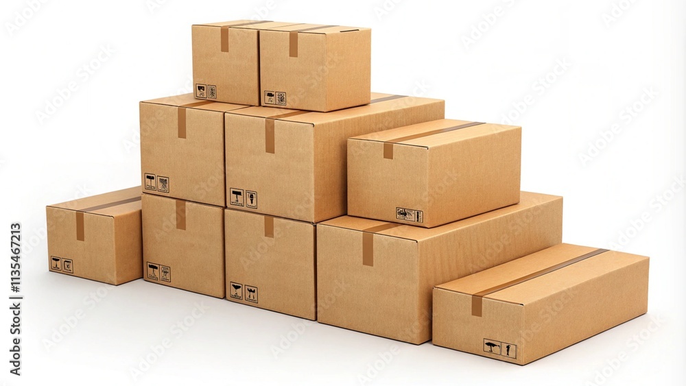 Stack of Cardboard Boxes in Various Sizes Isolated on White Background for Packaging and Shipping Concepts Stack of Cardboard Boxes in Various Sizes Isolated on White Background for Packaging and Shipping Concepts