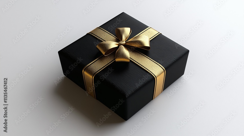 Elegant Black Gift Box with Golden Ribbon on a Minimalist Solid Background Elegant Black Gift Box with Golden Ribbon on a Minimalist Solid Background