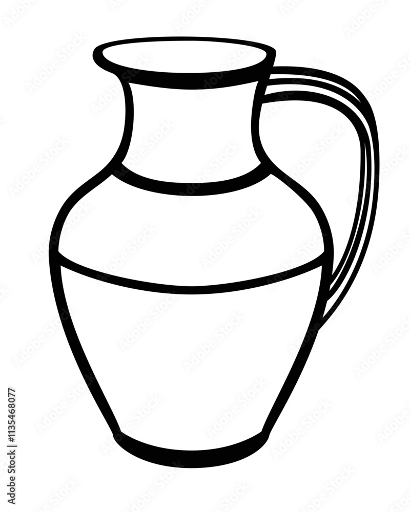 Pitcher is a pottery folk product. Pitcher - vector linear picture for coloring. Traditional dishes. Outline Pitcher is a pottery folk product. Pitcher - vector linear picture for coloring. Traditional dishes. Outline
