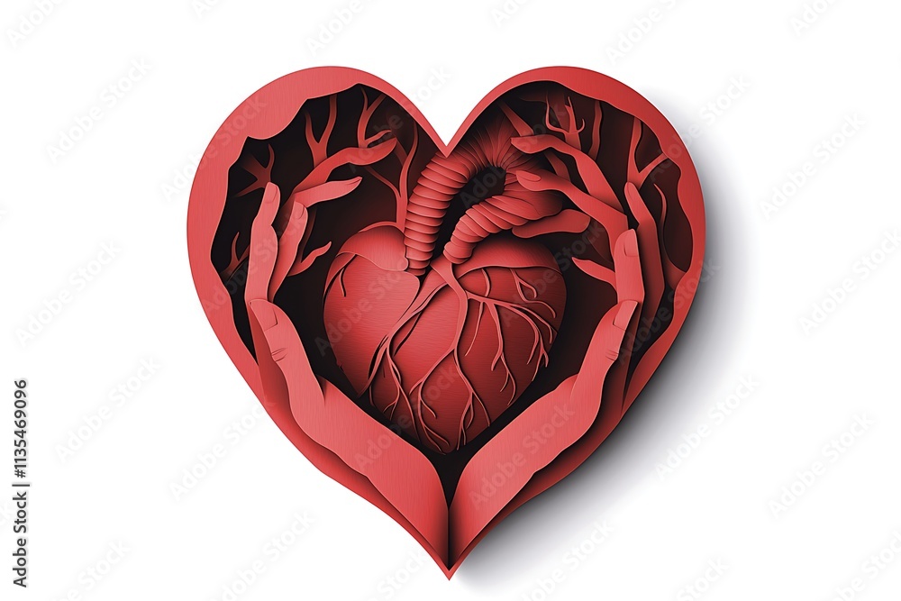 Heart symbol with two hands holding it, vector logo, white background.