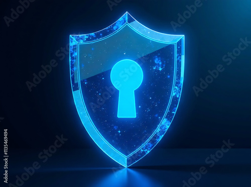 A 3D crystal blue security shield with a luminous style