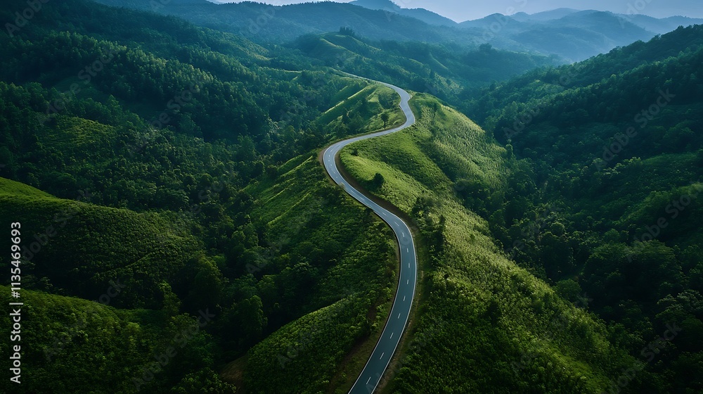 Winding Road Through Lush Green Mountains Winding Road Through Lush Green Mountains