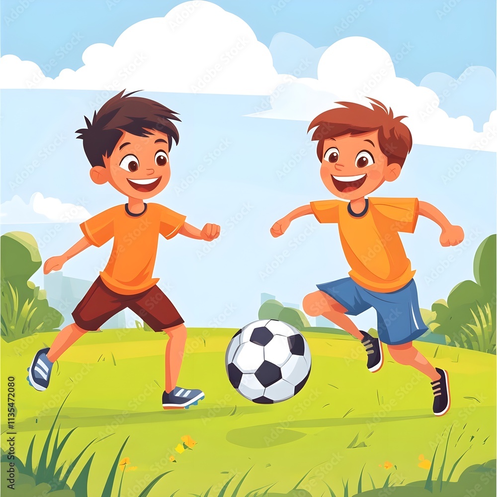 children playing soccer/football detailed illustration children playing soccer/football detailed illustration
