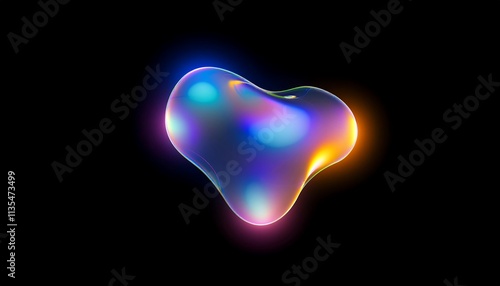 3d chrome holographic fluid shapes and stars. Abstract liquid mercury metallic icon. 3d rendering aluminum gradient shape design . Brutalist futuristic style, melted substance on black background photo