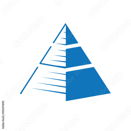 This is a logo design of a flat triangle pyramid shape in blue in three segments