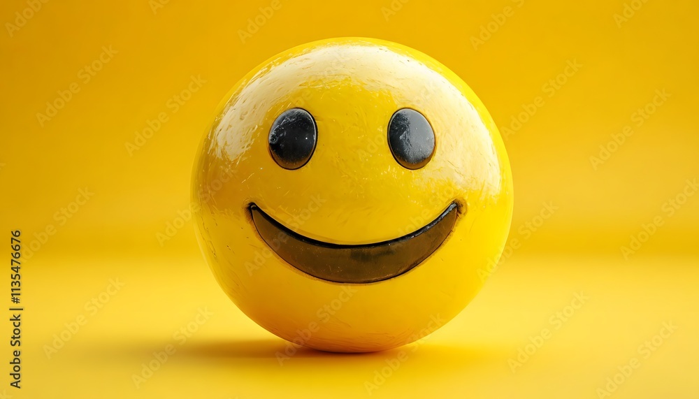 Fototapeta premium Bright Yellow Smiley Face Ball on Yellow Background