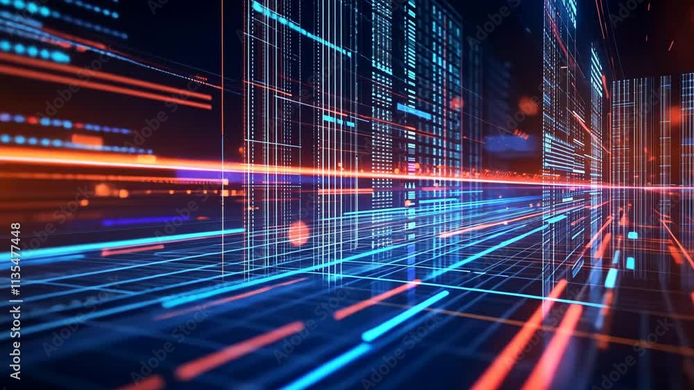 Vibrant digital landscape showcasing data streams and glowing lines in a futuristic setting Vibrant digital landscape showcasing data streams and glowing lines in a futuristic setting