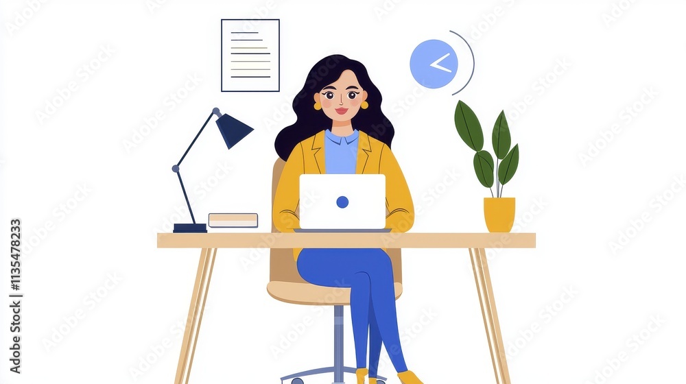 Fototapeta premium Woman Working on Laptop, Modern Office | Remote work