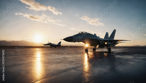 Fighter aircraft, a military aircraft a jet as an attack fighter, ready to take off, military and air force as defense and attack photo