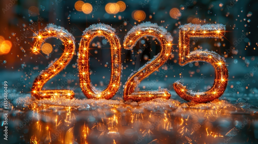 A sparkling display of the year 2025, set against a festive background with snow. A sparkling display of the year 2025, set against a festive background with snow.
