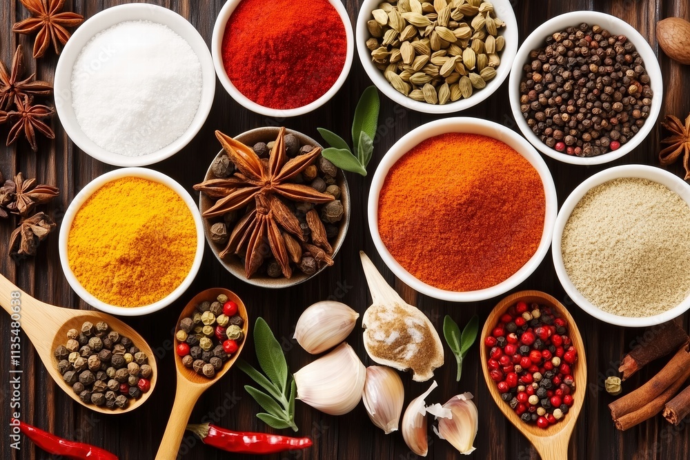 Vibrant Spice Assortment for Culinary Delights by Generative Ai Vibrant Spice Assortment for Culinary Delights by Generative Ai