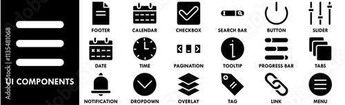 UI Components icon collection set. Containing design interface, vector, template, ui, button, set, user, app