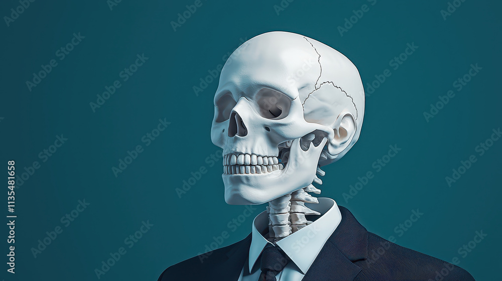 3D of skeleton businessman in suit, exuding professionalism and uniqueness 3D of skeleton businessman in suit, exuding professionalism and uniqueness
