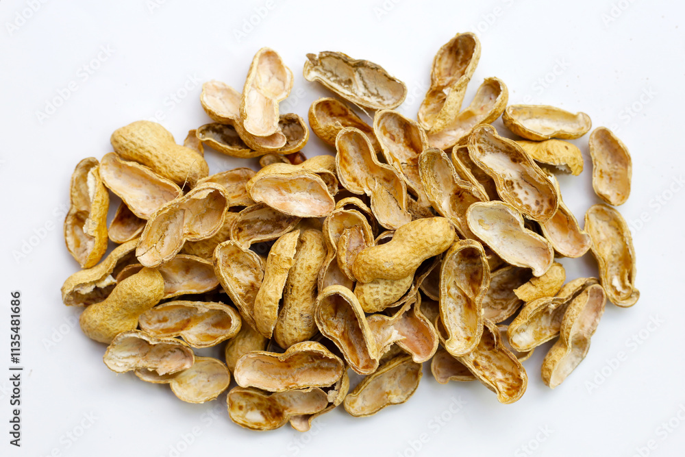 Peanut shells on white background. Peanut shells on white background.
