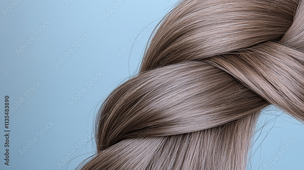 Naklejka premium Braided Light Brown Hair Against Pale Blue Background