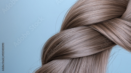 Braided Light Brown Hair Against Pale Blue Background