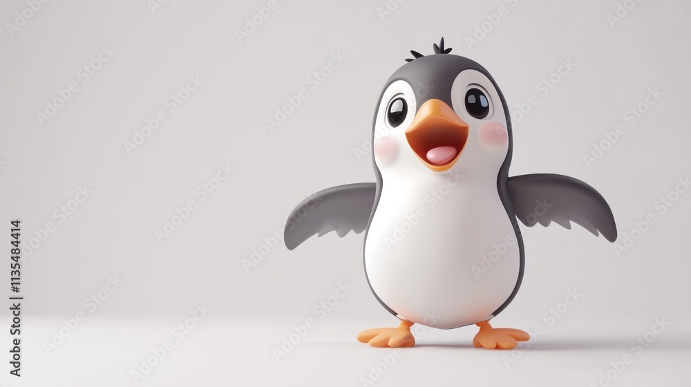 Cute 3D penguin with open wings on white. Cute 3D penguin with open wings on white.