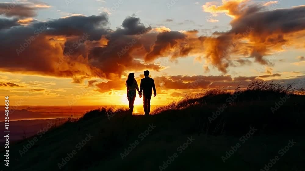 A couple sharing a romantic moment during a sunset walk A couple sharing a romantic moment during a sunset walk