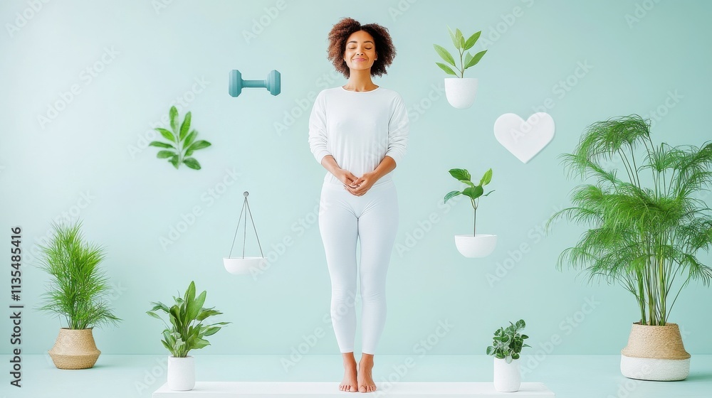 A serene image of a woman in white practicing balance and mindfulness, surrounded by green plants and floating hearts, symbolizing Women’s Healthy Weight Day. A serene image of a woman in white practicing balance and mindfulness, surrounded by green plants and floating hearts, symbolizing Women’s Healthy Weight Day.