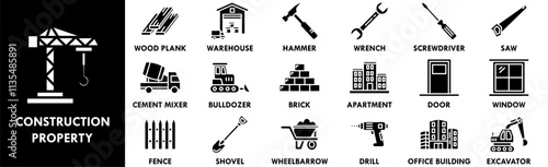 Construction Property icon collection set. Containing design property, development, construction, house, architecture