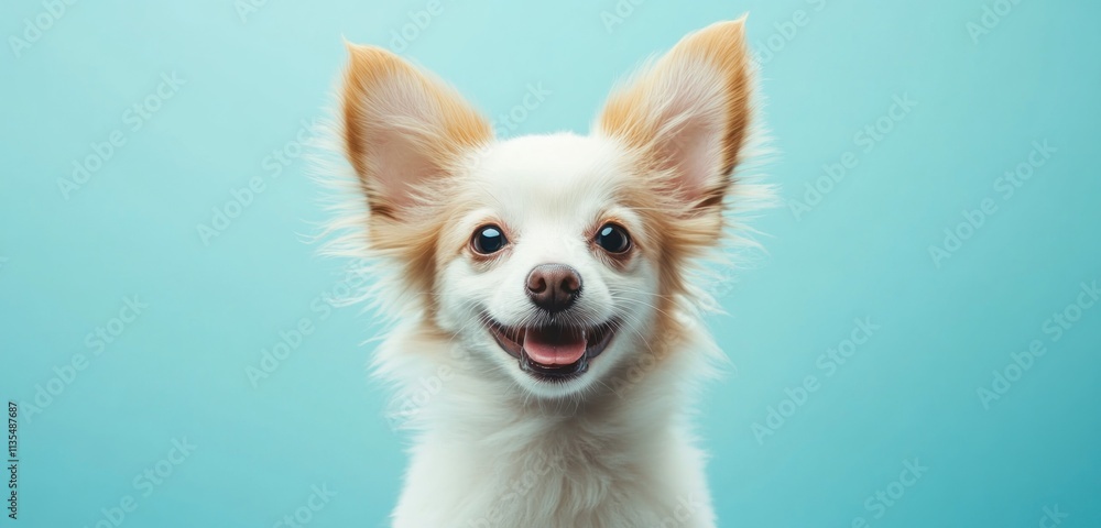Happy, smiling chihuahua dog on blue background. Happy, smiling chihuahua dog on blue background.