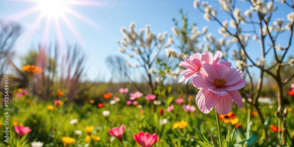 A vibrant field of yellow daffodil flowers blooming under the sun, seasonal, landscape A vibrant field of yellow daffodil flowers blooming under the sun, seasonal, landscape