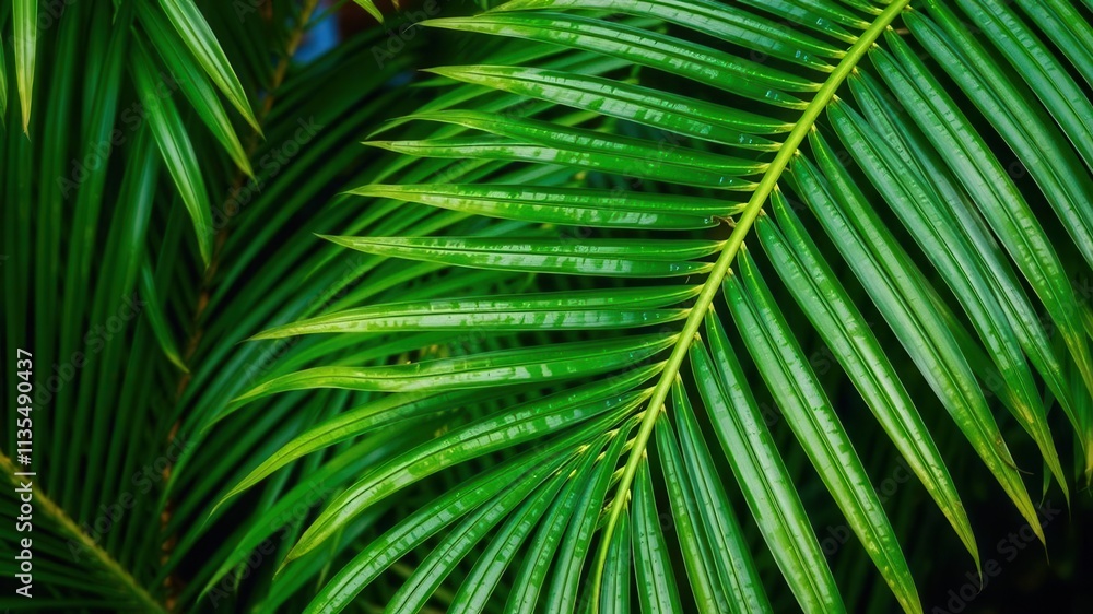 Close up of a textured palm leaf, showcasing its natural green tropical beauty, close up, foliage, vibrant Close up of a textured palm leaf, showcasing its natural green tropical beauty, close up, foliage, vibrant