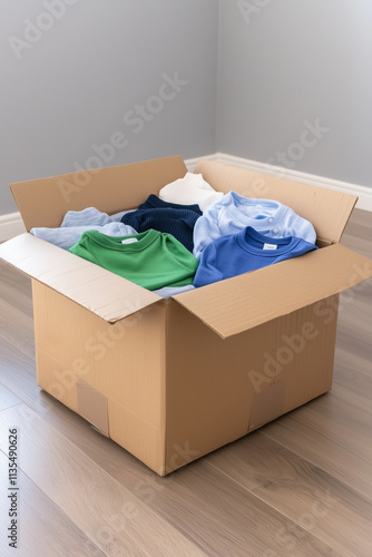 Cardboard Box of Folded Children's Clothing