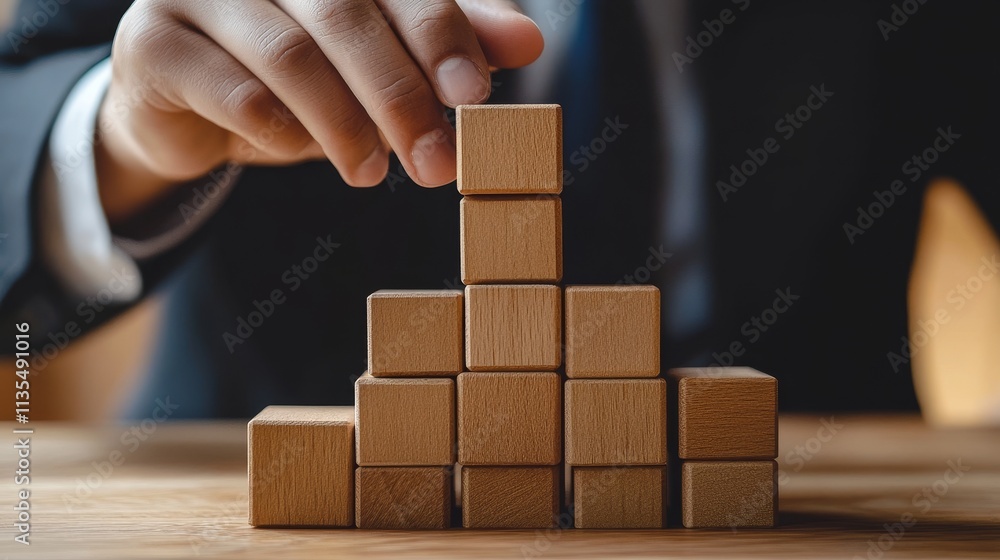 Businessman building digital blocks, symbolizing growth in business development and technology Businessman building digital blocks, symbolizing growth in business development and technology