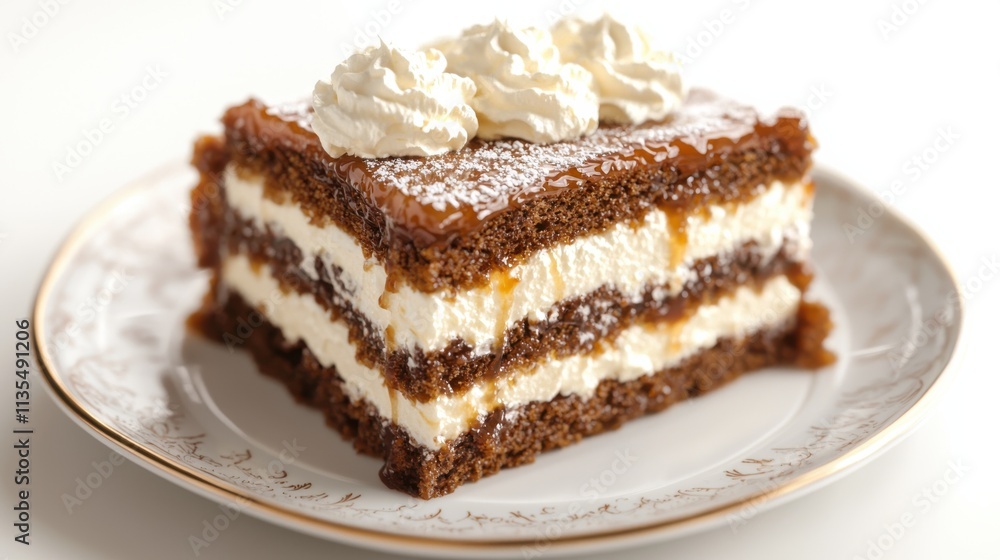 Delicious flat lay of austrian sachertorte with whipped cream kitchen table food cozy home environment top view dessert delight Delicious flat lay of austrian sachertorte with whipped cream kitchen table food cozy home environment top view dessert delight