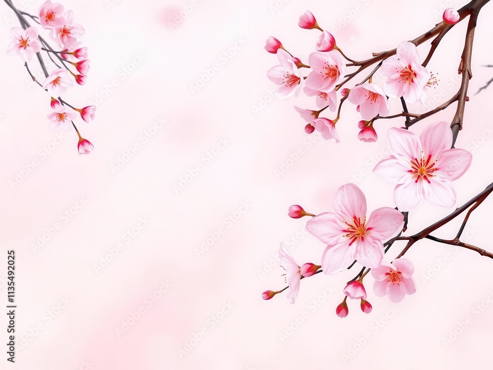 Fototapeta premium Pink sakura petals gently falling in a soft and dreamy background, festive, artistic